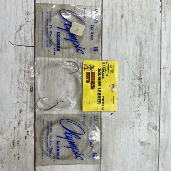 3 Vintage Olympic and Macks Lure Leaders for Classic Salmon and Trout Fishing - Picture 3 of 12